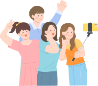 친구들 끼리 셀카봉 으로  사진찍기