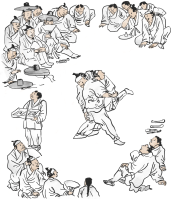 수묵화 씨름 일러스트