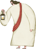 손그림 드로잉 컨셉의 랜턴을 들고 있는 예수님 일러스트