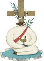 손그림 드로잉 컨셉의 기도하는 예수님 일러스트