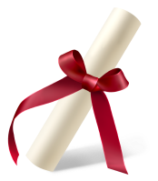 리본으로 묶인 졸업장