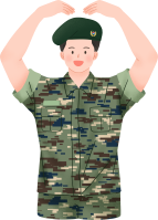 머리 위로 하트 하는 육군 군인 