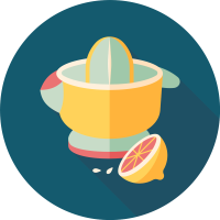 남색 배경 착즙기와 오렌지