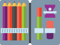 색색의 연필과 연필깎이