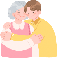 할머니와 포옹하는 청년