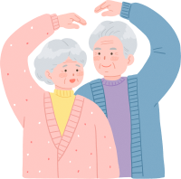 같이 하트 하는 노인부부