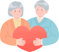 하트 들고 있는 노인부부 