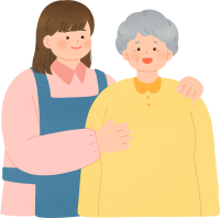 할머니와 웃고 있는 복지사