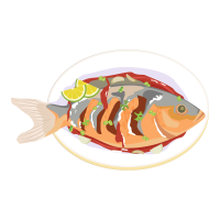 Chinese tradional dishes icon fish cooking sketch flat classic sketch