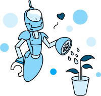 Artificial inteligence illustration, robot A.I. and people activities graphic blue tone color modern