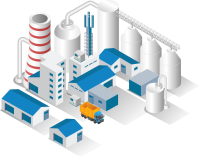 Isometric design concept illustration oil and gas factory pipes and tanks