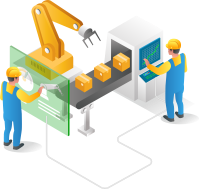 Flat isometric concept illustration cardboard packaging operator