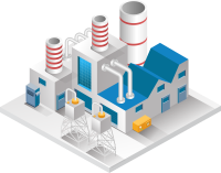 Flat isometric concept illustration factory building with chimney and water reservoir