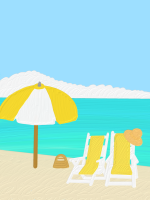 여름 바다 배경 파라솔 귀여운 일러스트