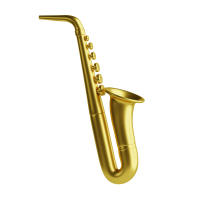 A 3D illustration of a saxophone, a wind instrument often used in jazz and classical music