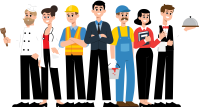 Group of People in Different Professions. Businessman, Construction worker, Female Doctor,Teacher, W