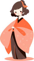 Flat and minimalist design of a Japanese woman wearing a red kimono