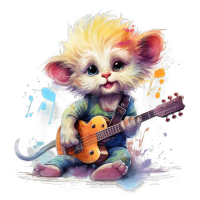 an artwork of a stuffed mouse playing guitar, in the style of colorful fantasy realism
