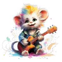 an artwork of a stuffed mouse playing guitar, in the style of colorful fantasy realism