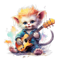an artwork of a stuffed mouse playing guitar, in the style of colorful fantasy realism