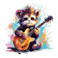 an artwork of a stuffed mouse playing guitar, in the style of colorful fantasy realism