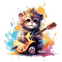 an artwork of a stuffed mouse playing guitar, in the style of colorful fantasy realism