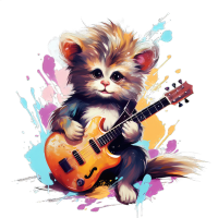 an artwork of a stuffed mouse playing guitar, in the style of colorful fantasy realism