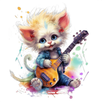 an artwork of a stuffed mouse playing guitar, in the style of colorful fantasy realism