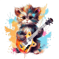 an artwork of a stuffed mouse playing guitar, in the style of colorful fantasy realism