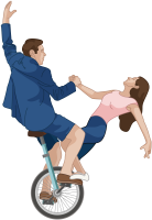 외발 자전거를 탄 커플