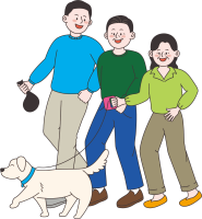 33. 50대 남성-50대 여성-30대 남성-강아지- 3인- 산책하기