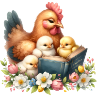 Animals Mom and Kid Reading Book Watercolor Clipart, PNG