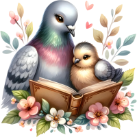 Animals Mom and Kid Reading Book Watercolor Clipart, PNG