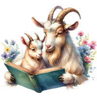 Animals Mom and Kid Reading Book Watercolor Clipart, PNG