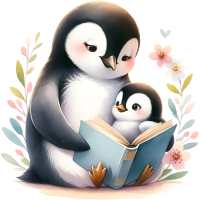 Animals Mom and Kid Reading Book Watercolor Clipart, PNG