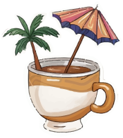 Watercolor illustration of a coffee cup filled with hot coffee, sticker style