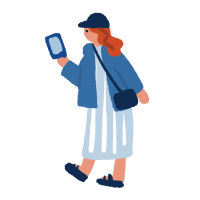Colorful and flat hand drawn people_A woman going out with a smartphone