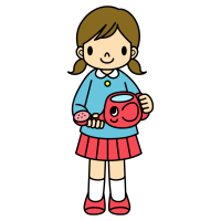 Clip art of girl holding a watering can in the shape of an elephant