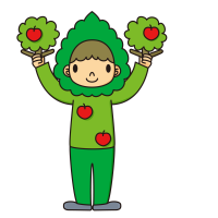 Clip art of a boy dressing up as an apple tree for a kindergarten presentation.