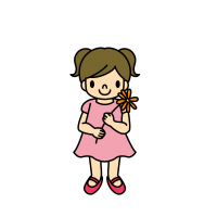 Clip art of girl wearing dress and holding flower