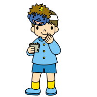 Clip art of boy eating beans with devil's mask