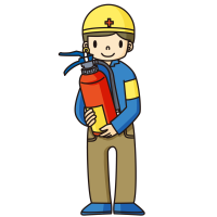Clip art of man holding fire extinguisher in disaster drill