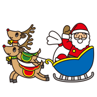 Clip art of Santa Claus and reindeer pulling a Christmas sleigh