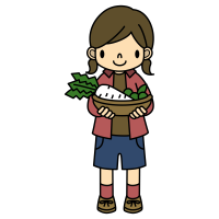 Clip art of girl with basket of radish and sudachi