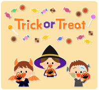 Children in costumes who came to get sweets for Halloween