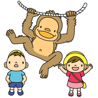 Clip art of children watching a monkey at a zoo