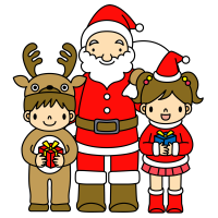 Santa Claus and children in Christmas costumes