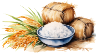 Clip art set of white rice, ear of rice and rice bale