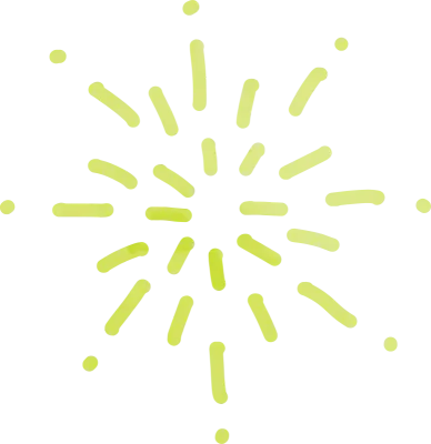 黄緑色の水彩風の手書きの花火のイラスト