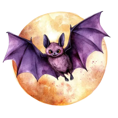 the purple bat Halloween with orange moon
